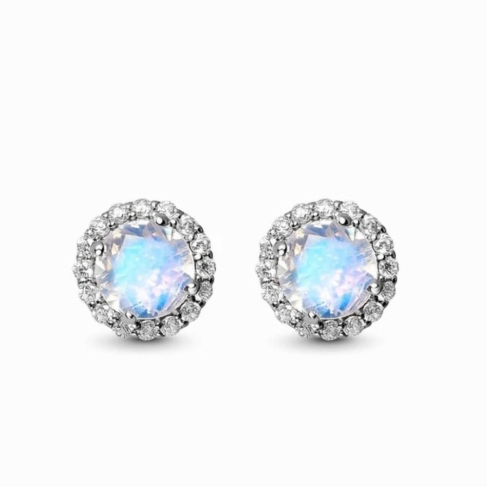 Fine 925 Sterling Silver Halo Aurora Borealia Stud Earring